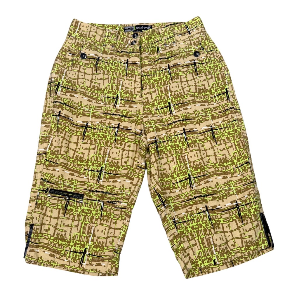 Jamie Sadock Bermuda Shorts Womens 6 Tan Green Funky Abstract Print Golf Long